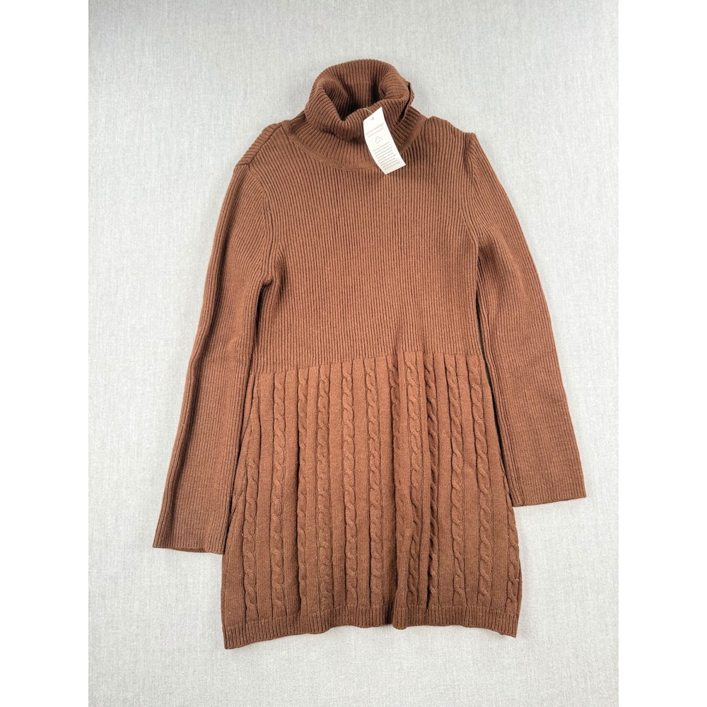 Soft Surroundings Brown Ribbed Cable Knit Turtleneck Tunic Sweater Medium NWT